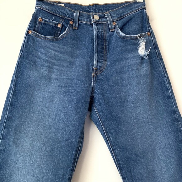 Levi's Premium 501 Jeans Blue Chewed Hem Skinny 24 - Picture 6 of 16